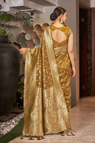 Mustard Color Weaving Zari Work Classic Saree For Festival Clothsvilla