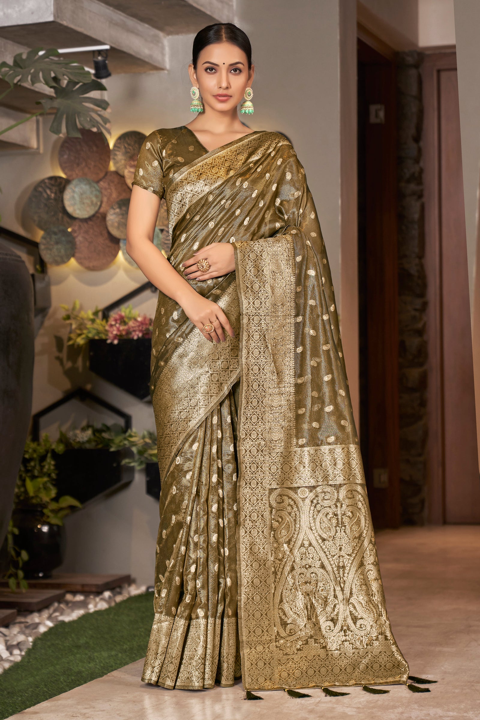 Coffee Color Weaving Zari Work Classic Saree For Festival Clothsvilla