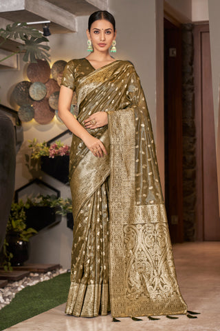 Coffee Color Weaving Zari Work Classic Saree For Festival Clothsvilla