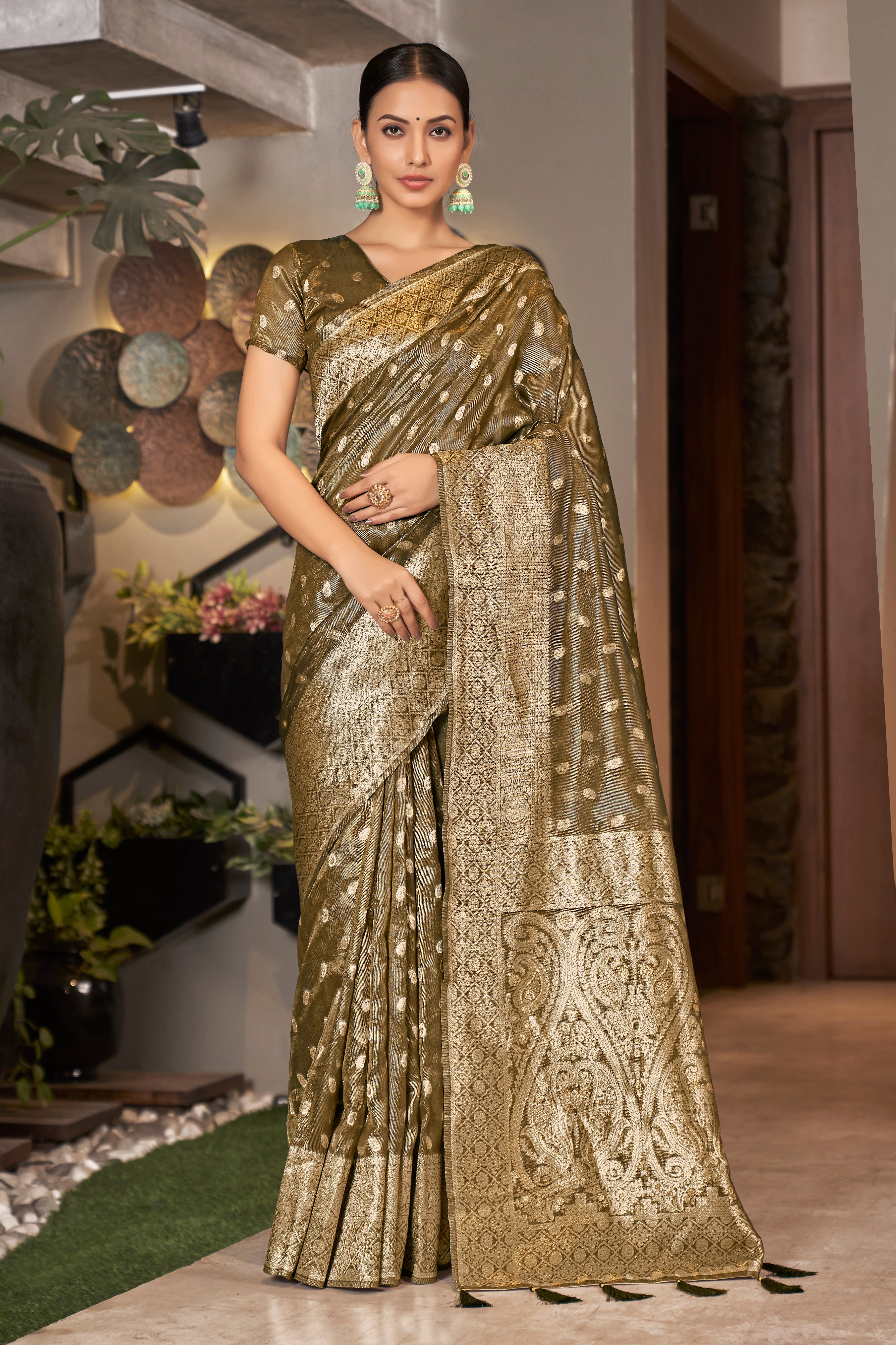Coffee Color Weaving Zari Work Classic Saree For Festival Clothsvilla