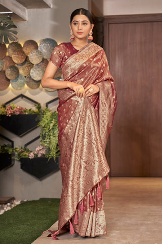 Rust Pink Color Weaving Zari Work Classic Saree For Festival Clothsvilla