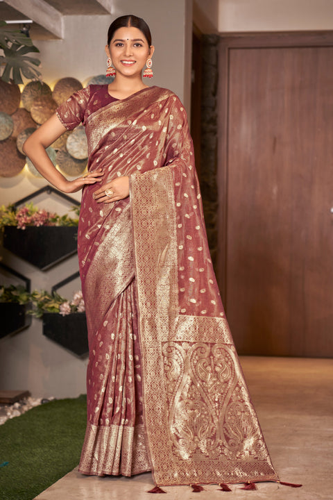 Rust Pink Color Weaving Zari Work Classic Saree For Festival Clothsvilla Main image