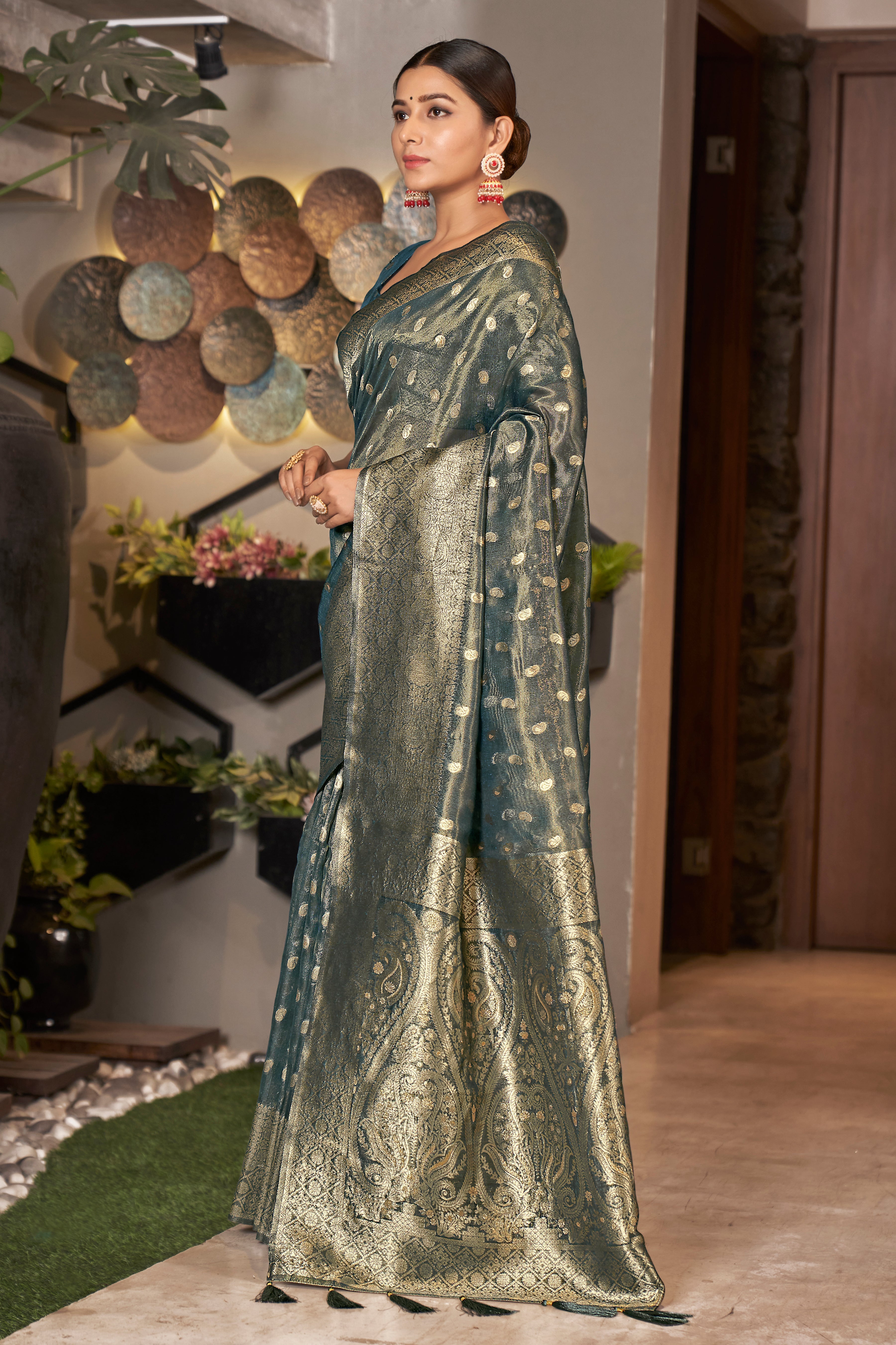 Grey Color Weaving Zari Work Classic Saree For Festival Clothsvilla