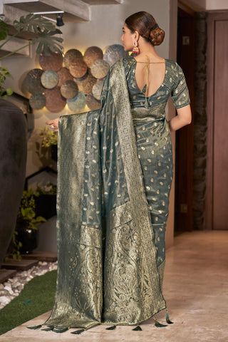 Grey Color Weaving Zari Work Classic Saree For Festival Clothsvilla