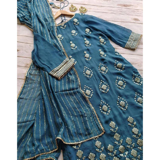 Blue colored Kurti with Butta work and net Dupatta ClothsVilla