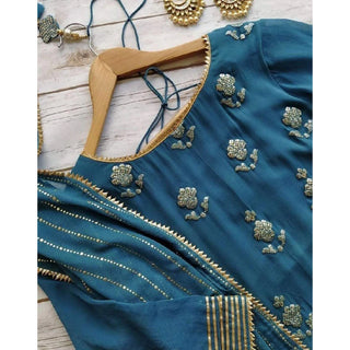 Blue colored Kurti with Butta work and net Dupatta ClothsVilla