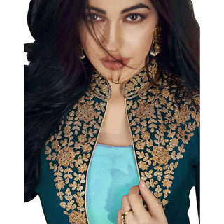 Blue Georgette Designer Gown with Heavy Embroidery Work ClothsVilla
