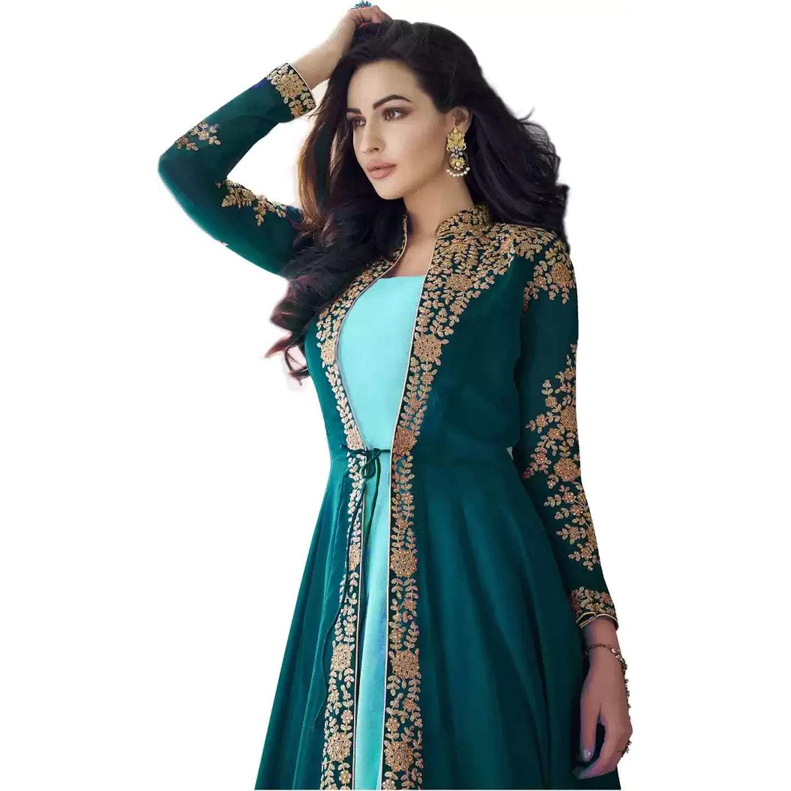 Blue Georgette Designer Gown with Heavy Embroidery Work ClothsVilla
