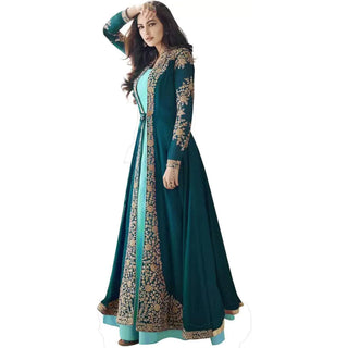 Blue Georgette Designer Gown with Heavy Embroidery Work ClothsVilla