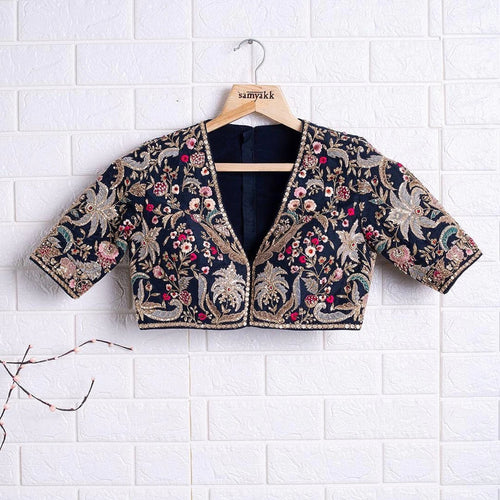 Blue Organza Saree with Heavy Embroidery work and Sequins Work ClothsVilla