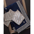 Load image into Gallery viewer, Blue Organza Silk Saree with Grey Blouse and Heavy Embroidery Work ClothsVilla