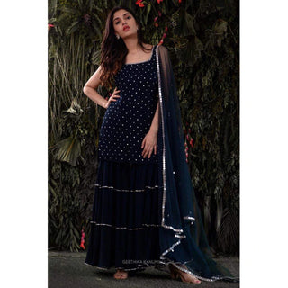 Blue Sharara set In Georgette with Mukesh Work Dupatta ClothsVilla