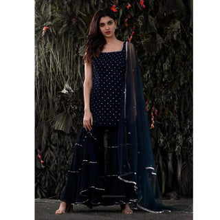 Blue Sharara set In Georgette with Mukesh Work Dupatta ClothsVilla