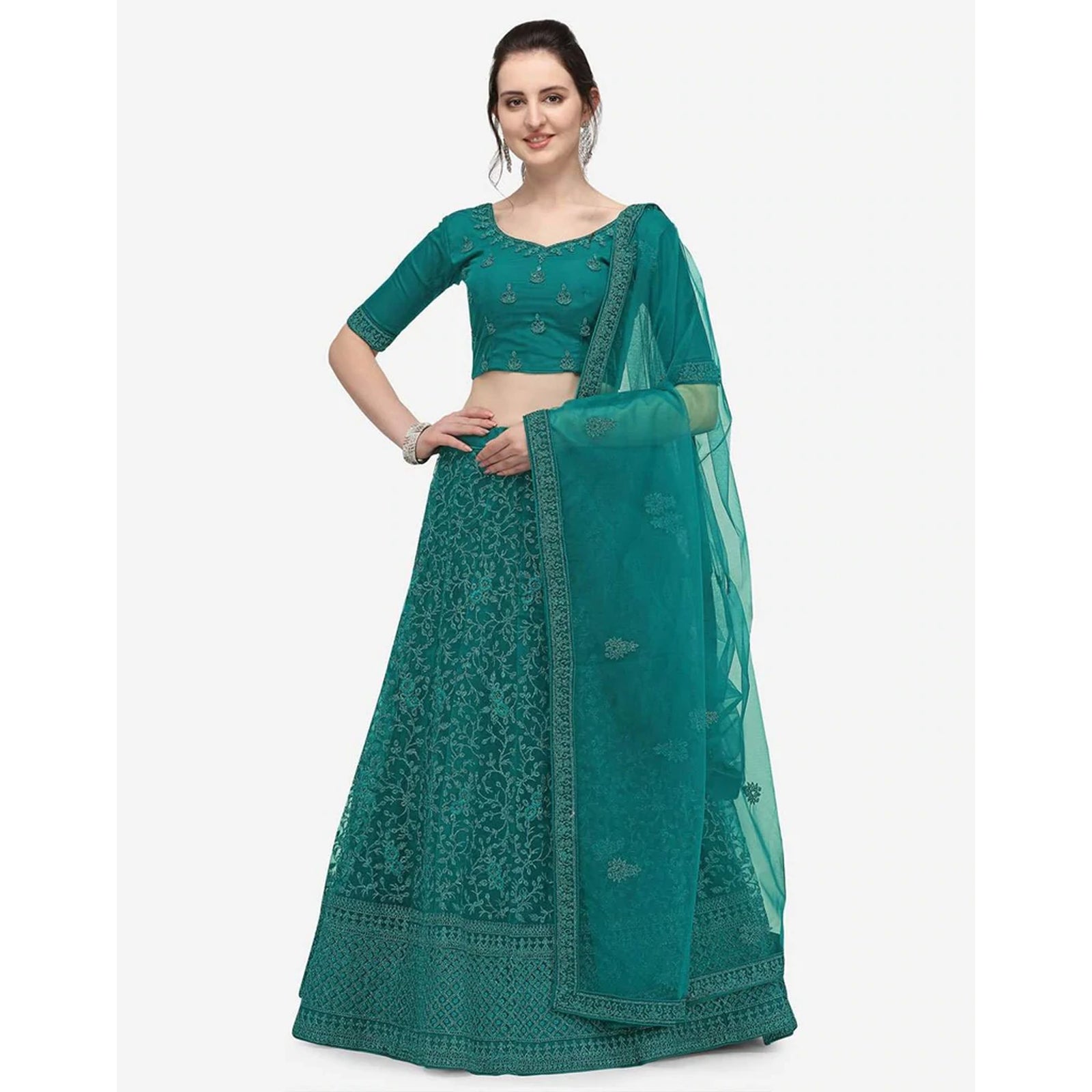 Bottle Green Color Lehenga Choli with Embroidery Work ClothsVilla