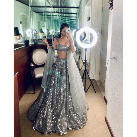 Bridal Lehenga Choli in Grey Color with Sequence Work ClothsVilla Main image