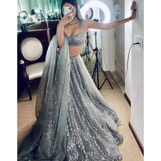 Bridal Lehenga Choli in Grey Color with Sequence Work ClothsVilla