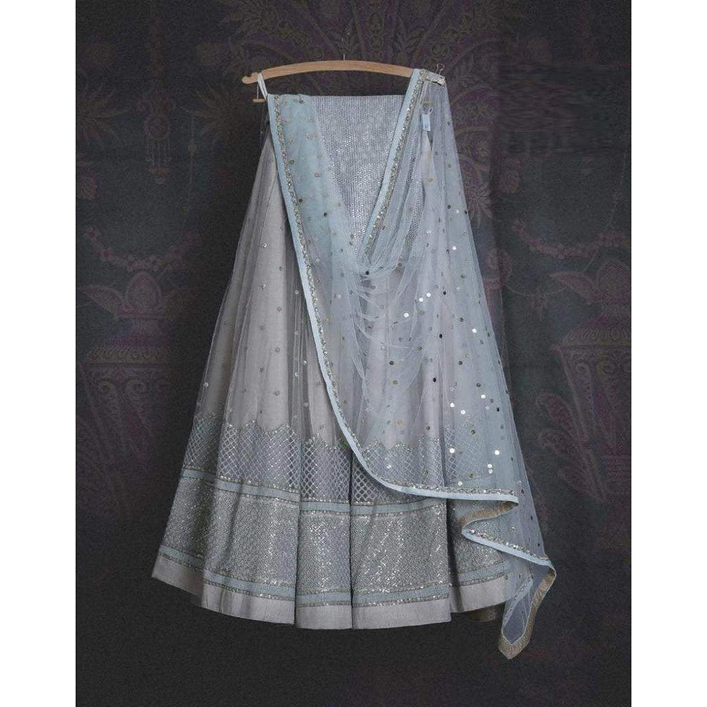 Bridal Lehenga Choli in Light Grey Color with Soft Net Fabrics and Embroidery ClothsVilla