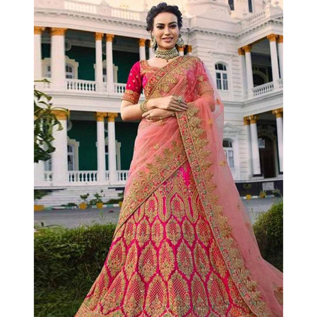 Buy Fuchsia Pink & Golden Agora Jasmine Embroidered Lehenga Set Online - RI.Ritu  Kumar India Store View