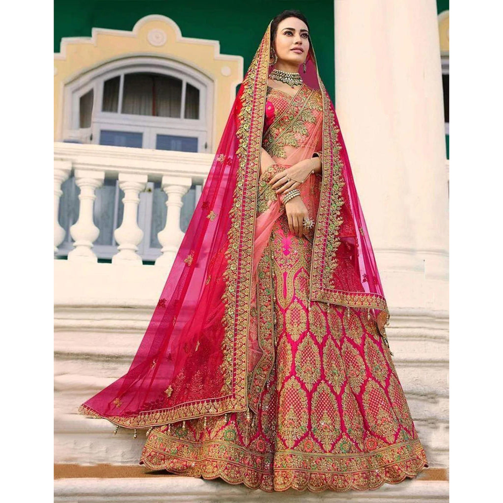 Embellished Indian Pink and Golden Lehenga Choli #BN1177 | Golden lehenga,  Indian bridal wear, Bridal lehenga choli