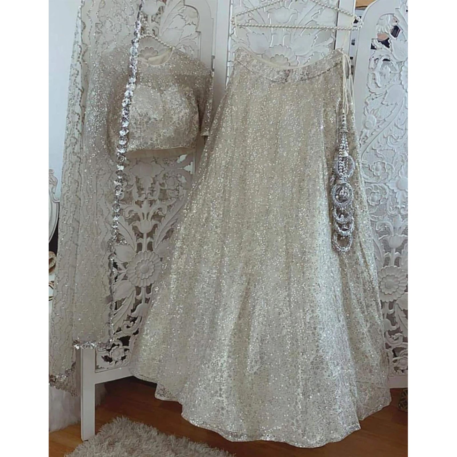 Bridal Lehenga Choli in White Color and Heavy Sequence Work ClothsVilla