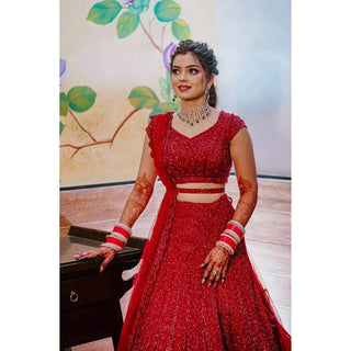 Bridal Red Lehenga Choli in Silk and Embroidery Sequence Work ClothsVilla