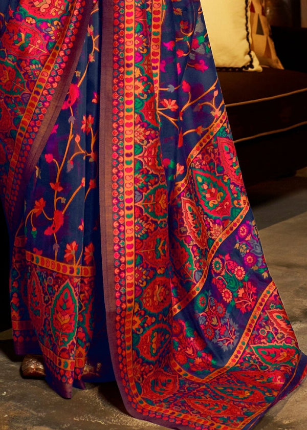 Berry Blue Banarasi Jamawar Woven Silk Saree : Top Pick Clothsvilla