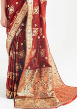 Load image into Gallery viewer, Sangria Red Zari Woven Banarasi Silk Saree Clothsvilla