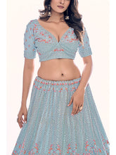 Load image into Gallery viewer, Firozi Soft Net Embroidered Designer Lehenga Choli Clothsvilla