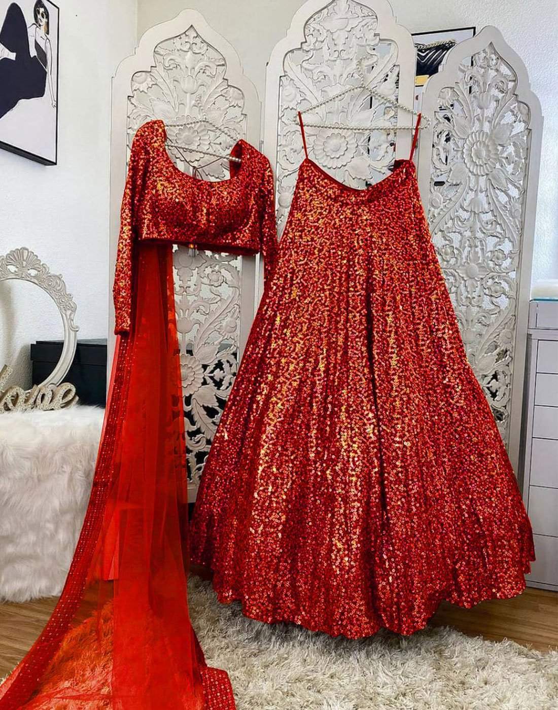 Red Bridal Lehenga Choli with Heavy Sequence Embroidery Work ClothsVilla