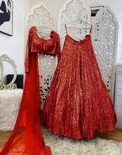 Red Bridal Lehenga Choli with Heavy Sequence Embroidery Work ClothsVilla
