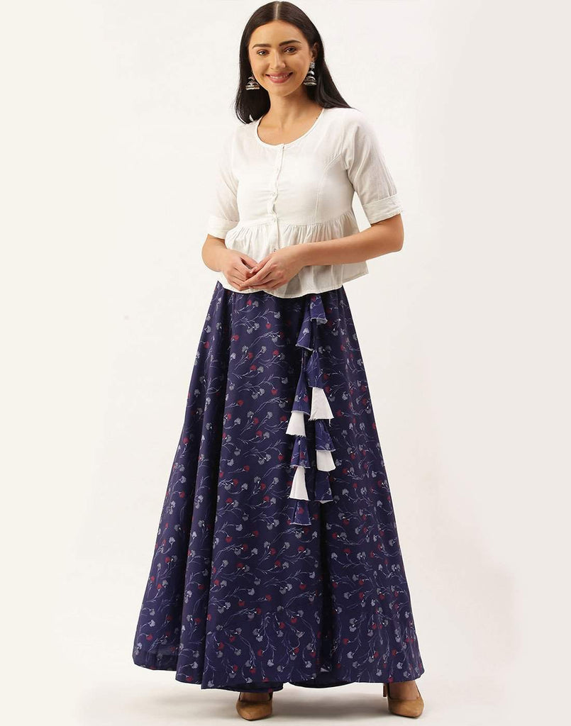 Heavy Cotton Blue Skirt with Digital Print ClothsVilla