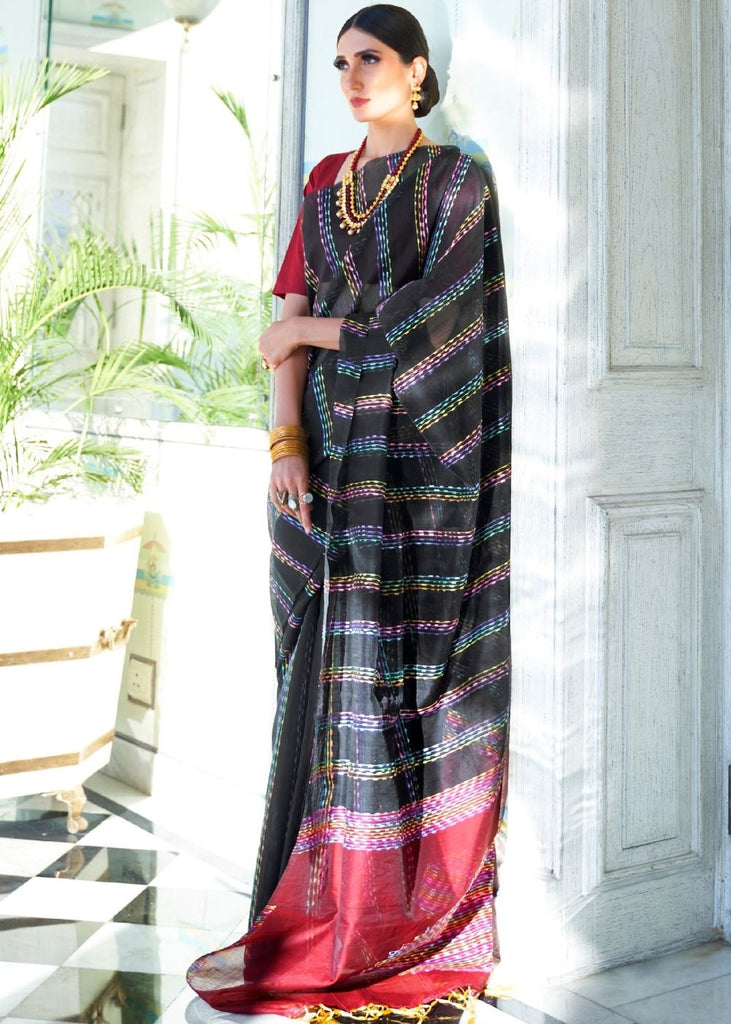 Black Silk Multithread Weaving Saree Clothsvilla