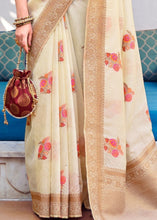 Load image into Gallery viewer, Light Cream Pure Linen Woven Silk Saree with Zari work on Border and Pallu Clothsvilla