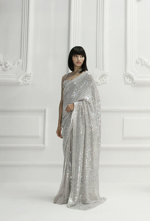 Grey Soft Georgette Saree with 5mm Sequence work ClothsVilla Main image