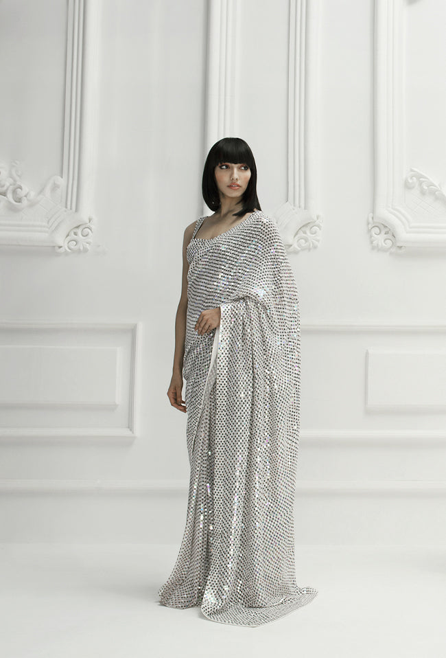 Grey Soft Georgette Saree with 5mm Sequence work ClothsVilla Main image