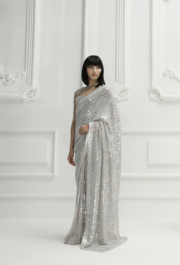 Grey Soft Georgette Saree with 5mm Sequence work ClothsVilla
