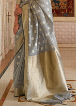 Load image into Gallery viewer, Mink Grey Zari Woven Linen Silk Saree Clothsvilla