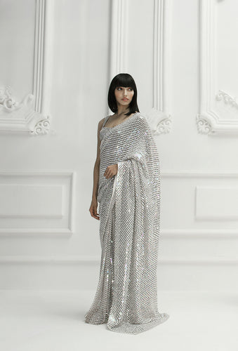 Grey Soft Georgette Saree with 5mm Sequence work ClothsVilla