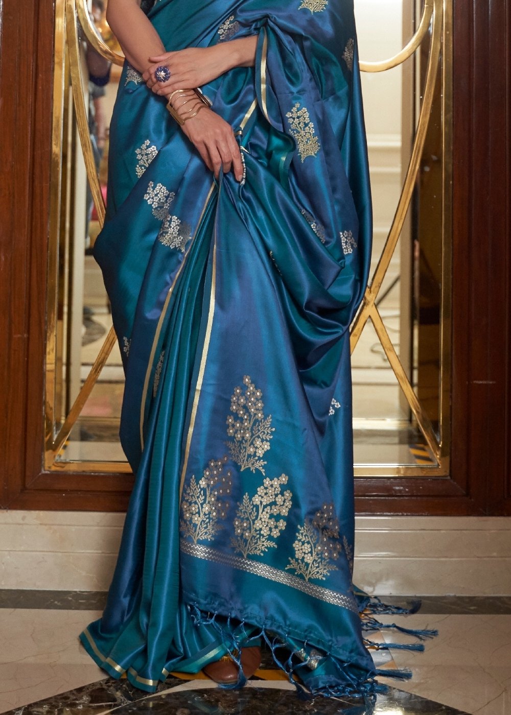Regal Blue Designer Satin Silk Saree Clothsvilla