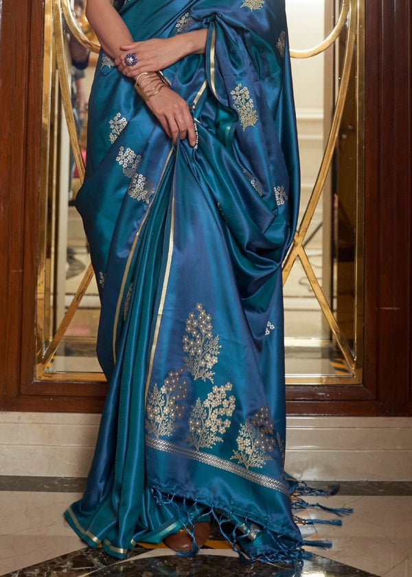 Regal Blue Designer Satin Silk Saree Clothsvilla