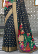 Load image into Gallery viewer, Onyx Black Floral Embroidered Linen Silk Saree Clothsvilla