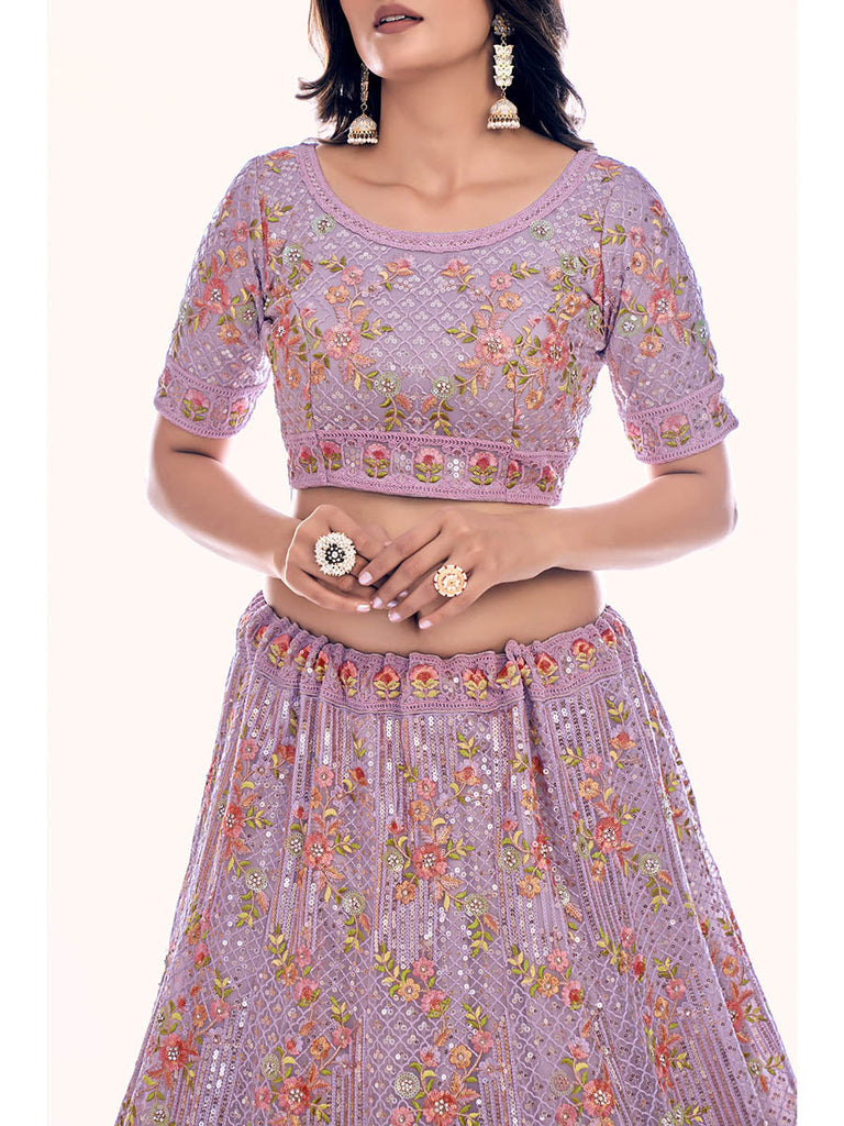 Lilac Soft Net Embroidered Designer Lehenga Choli Clothsvilla