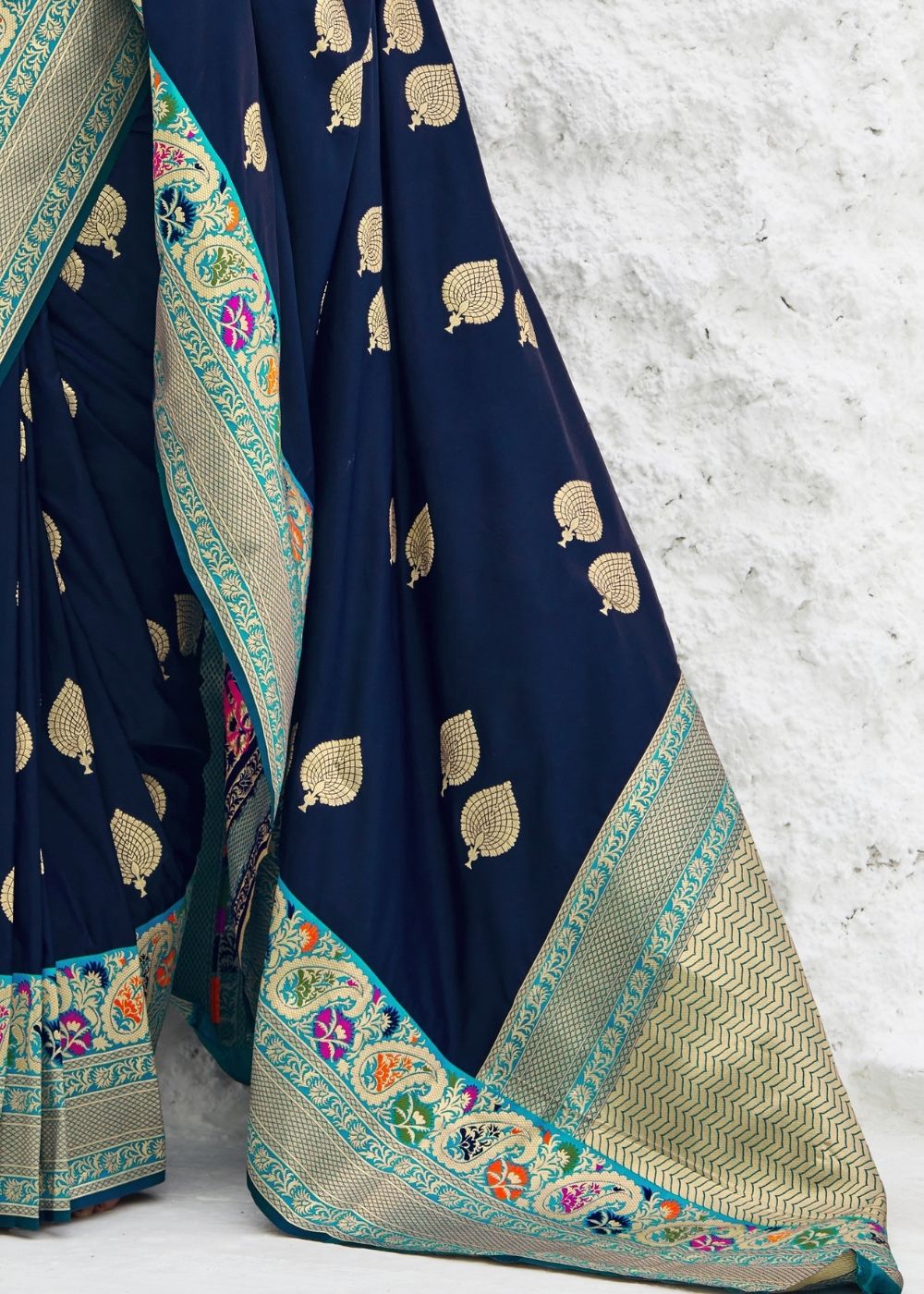 Indigo Blue Soft Banarasi Silk Saree with Zari Woven Butti overall Clothsvilla