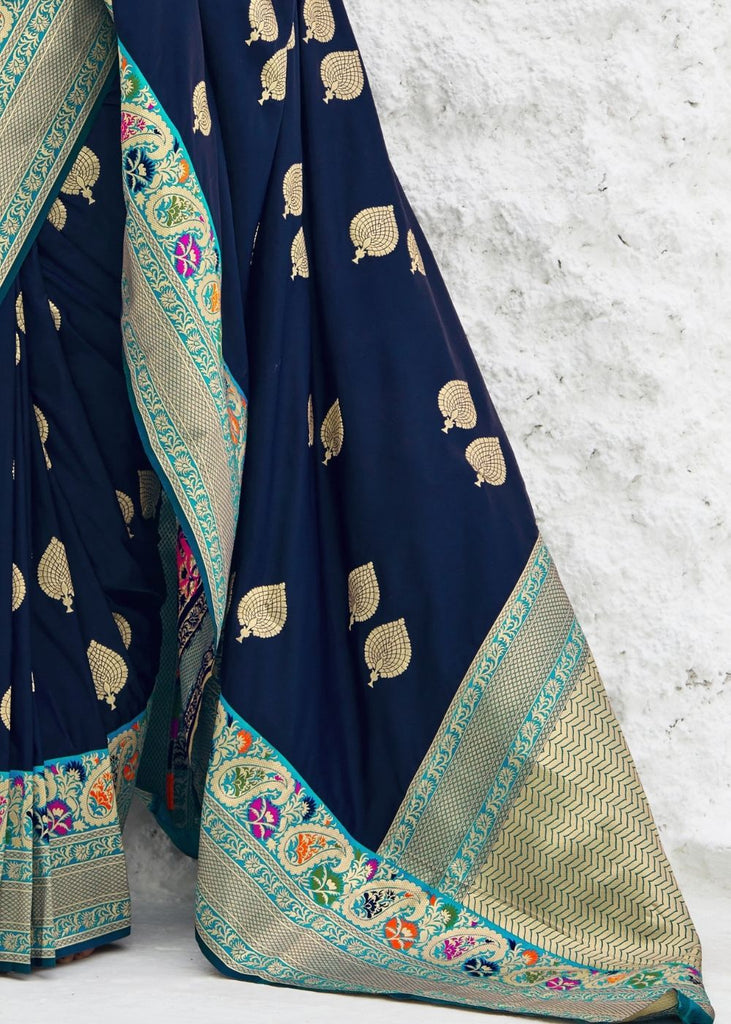 Indigo Blue Soft Banarasi Silk Saree with Zari Woven Butti overall Clothsvilla