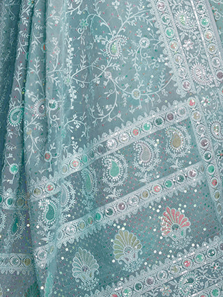 Blue Georgette Embroidered Saree With Unstitched Blouse Clothsvilla