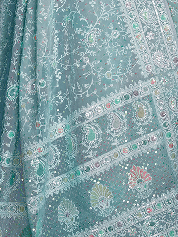 Blue Georgette Embroidered Saree With Unstitched Blouse Clothsvilla