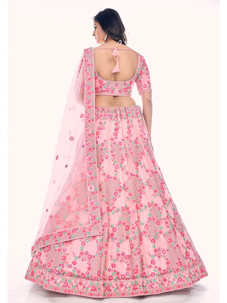 Peach Soft Net Embroidered Designer Lehenga Choli Clothsvilla