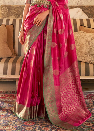 Ruby Pink Woven Banarasi Tussar Silk Saree : Top Pick Clothsvilla