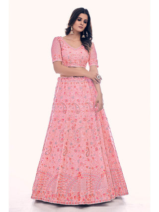 Pink Soft Net Embroidered Designer Lehenga Choli Clothsvilla