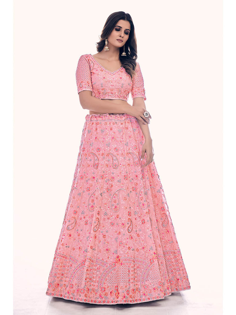 Pink Soft Net Embroidered Designer Lehenga Choli Clothsvilla